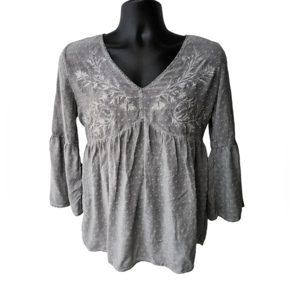 Knox Rose Tops - Knox Rose Women's Boho Girly Feminine Embroidered Three Quarter Sleeve Top M
